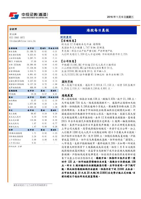 港股每日晨报