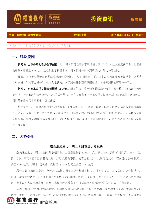 投资资讯股票篇：股市日报