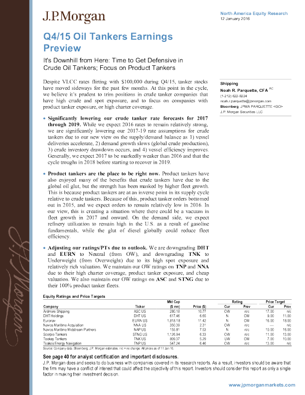 Q4/15 Oil Tankers Earnings PreviewIt's Downhill from HereTime to Get