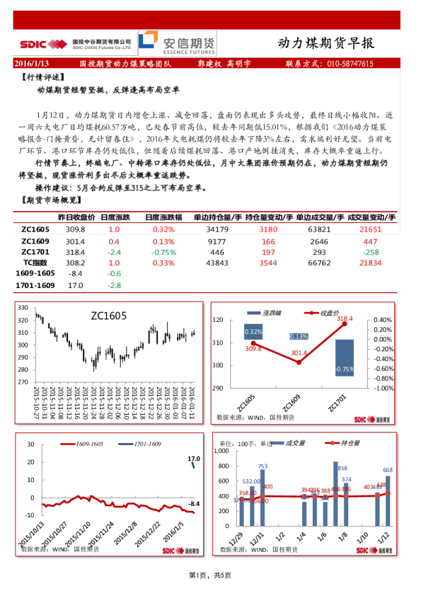 动力煤期货早报：动煤期货短暂坚挺，反弹逢高布局空单