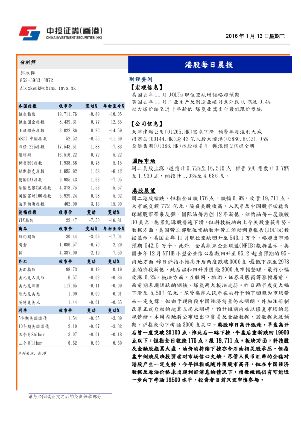 港股每日晨报