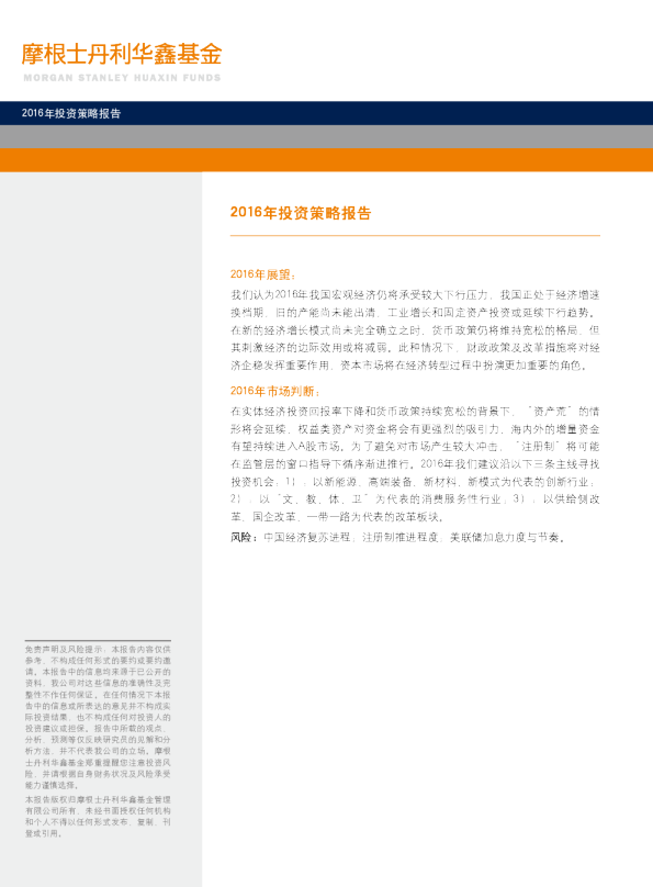 2016年投资策略报告