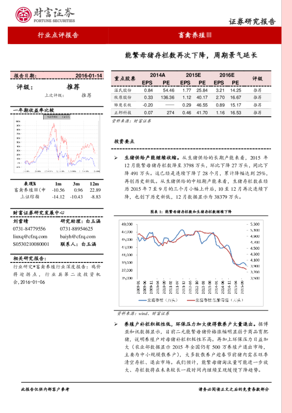 畜禽养殖行业点评报告：能繁母猪存栏数再次下降，周期景气延长