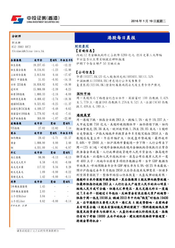 港股每日晨报