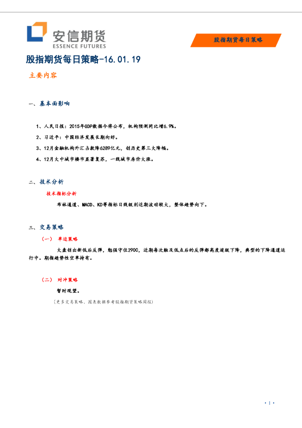 股指期货每日策略