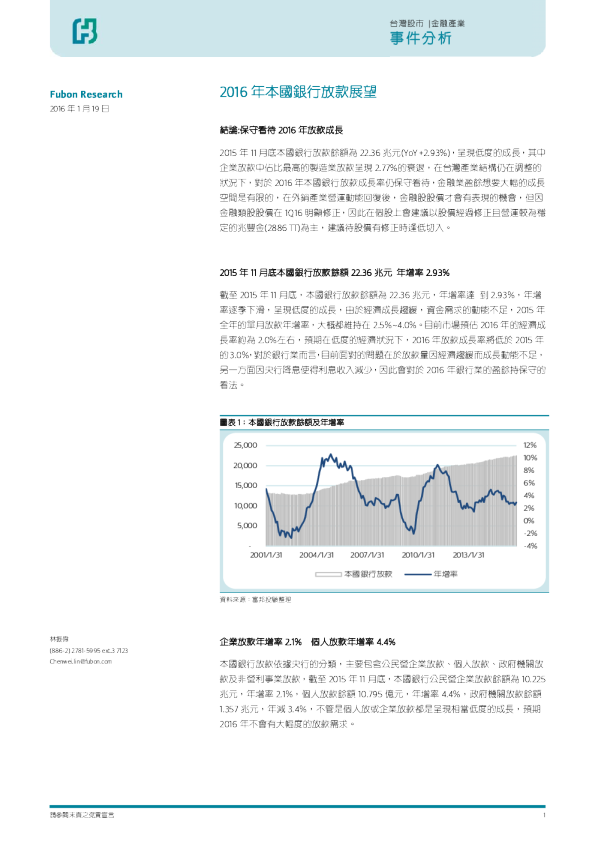 2016年本国银行放款展望