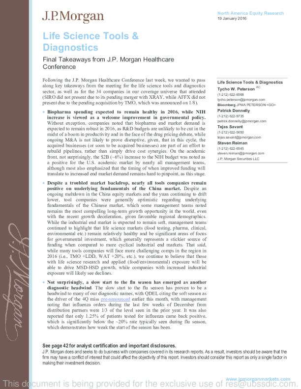 Life Science Tools &Diagnostics：Final Takeaways from