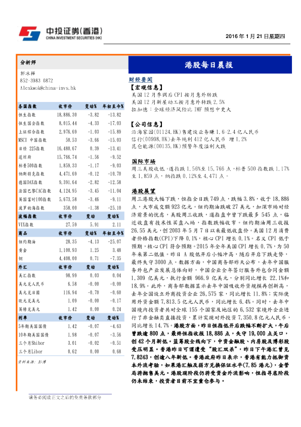 港股每日晨报
