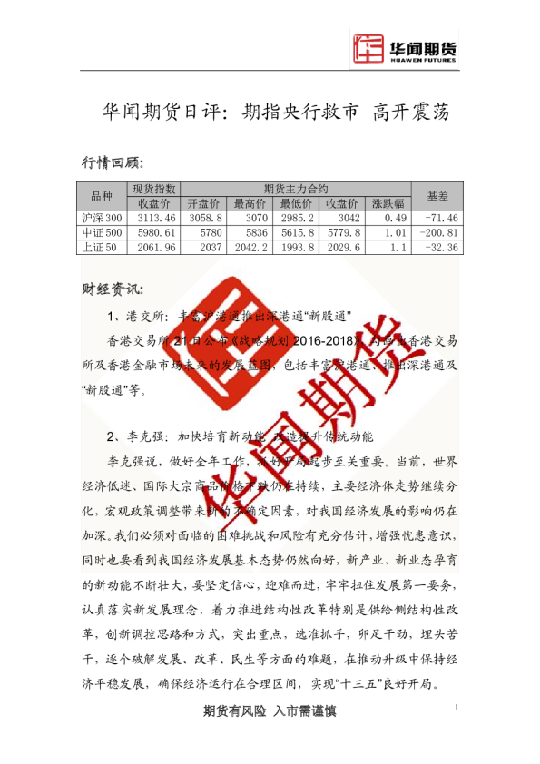 期指央行救市 高开震荡