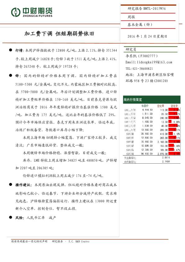 加工费下调 但短期弱势依旧
