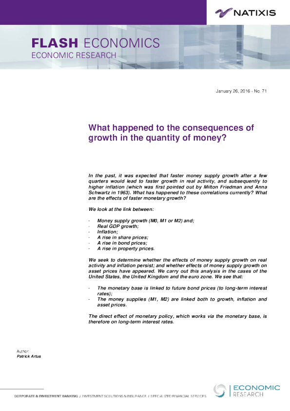 What happened to the consequences of growth in the quantity of money?