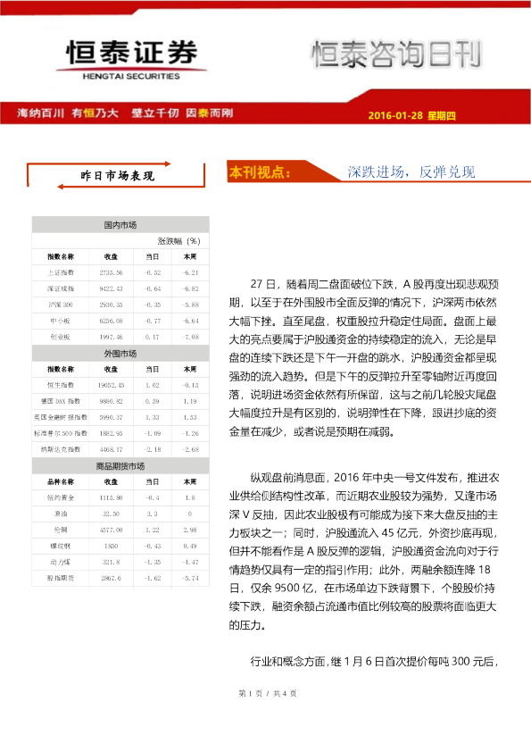 恒泰咨询日刊：深跌进场，反弹兑现