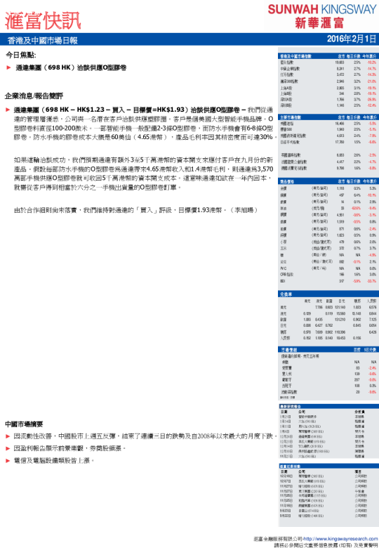 香港及中国市场日报