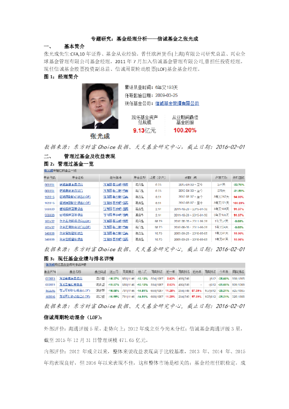基金经理分析——信诚基金之张光成