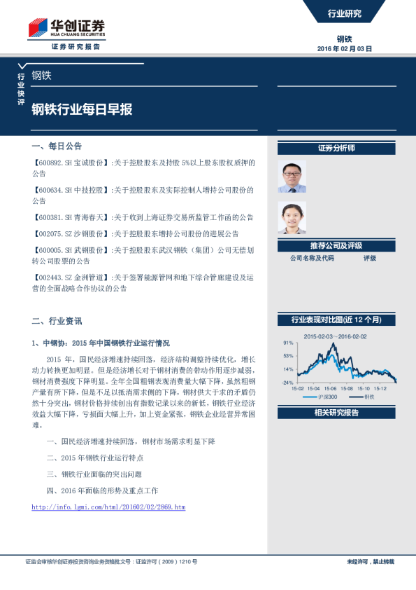 钢铁行业每日早报