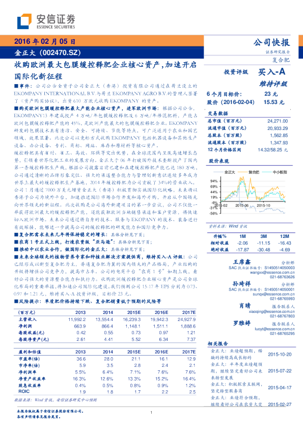 收购欧洲最大包膜缓控释肥企业核心资产，加速开启国际化新征程