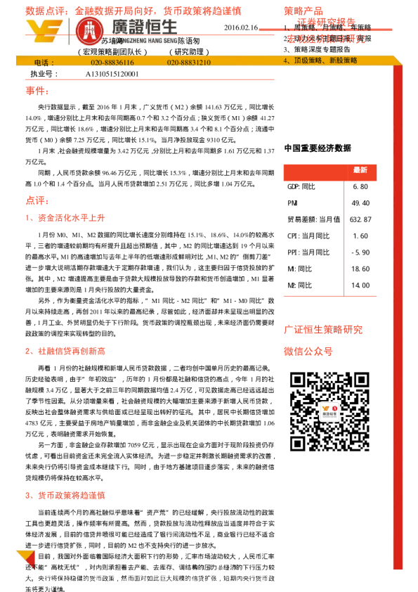 数据点评：金融数据开局向好，货币政策将趋谨慎