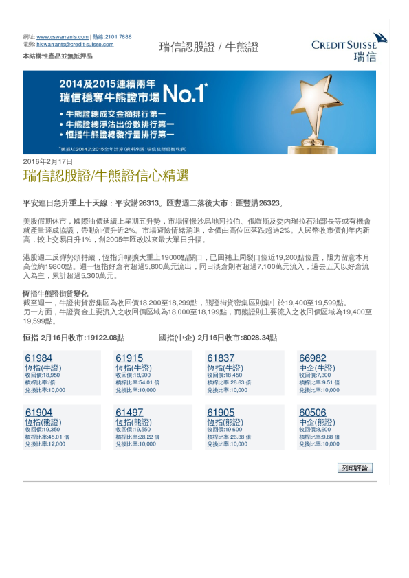 认股证牛熊证信心精选