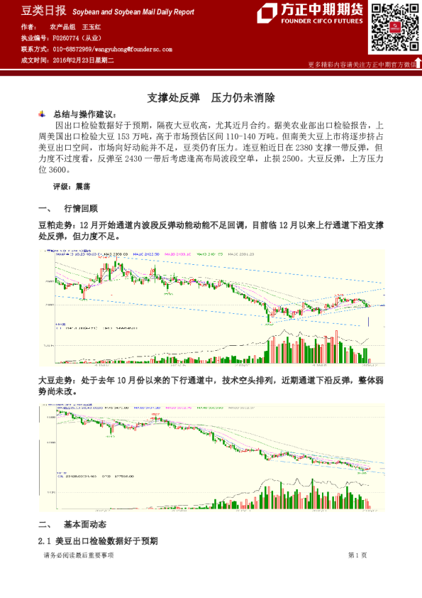 豆类日报：支撑处反弹 压力仍未消除