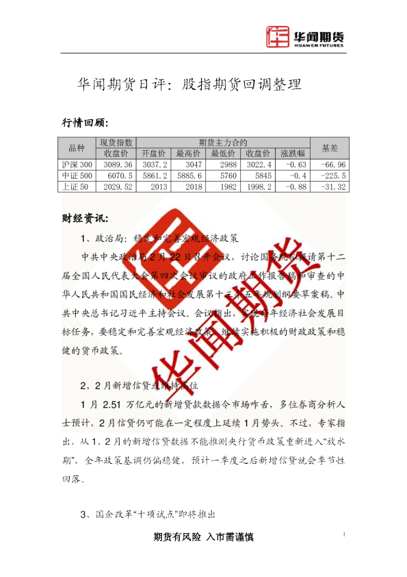 日评：股指期货回调整理