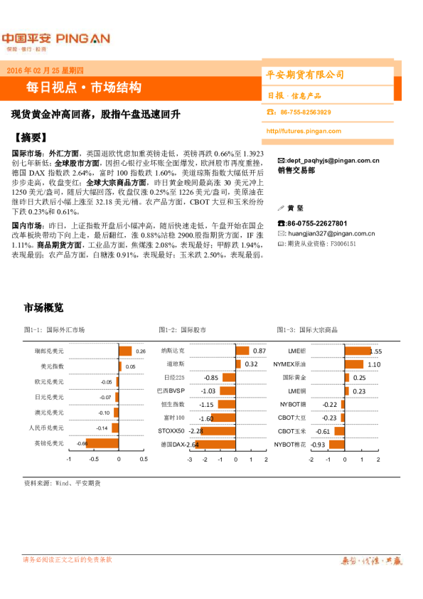 现货黄金冲高回落，股指午盘迅速回升