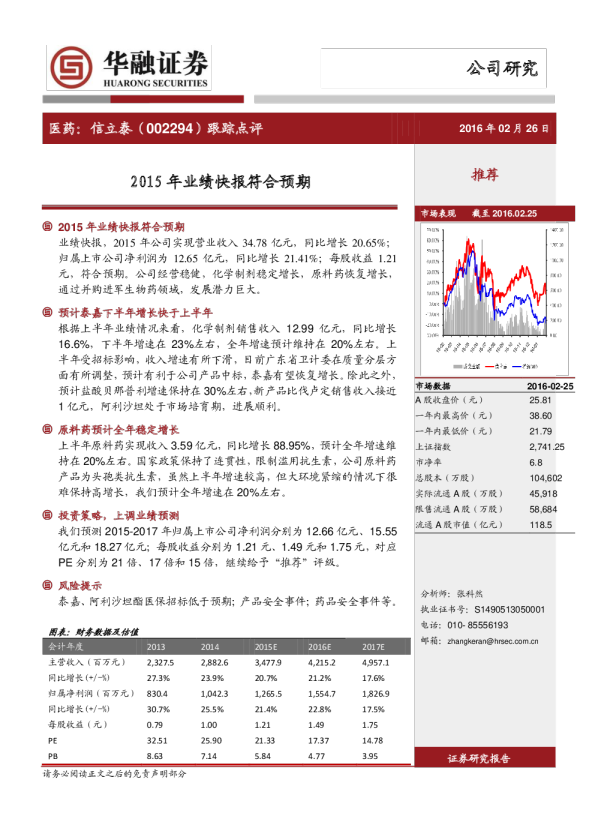 跟踪点评：2015年业绩快报符合预期