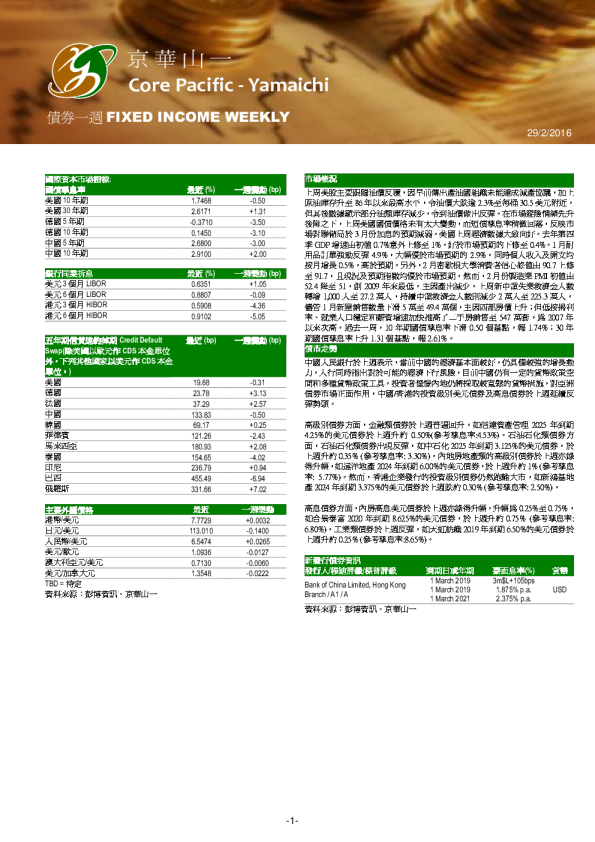 债券一周FIXED INCOME WEEKLY