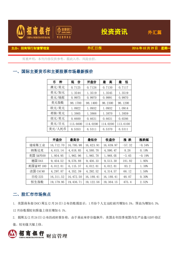 投资资讯：外汇篇