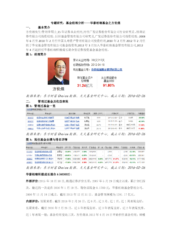 基金经理分析-华泰柏瑞基金方伦煜