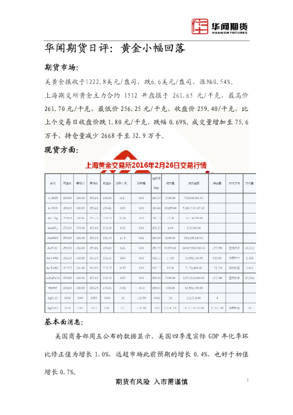 日评：黄金小幅回落