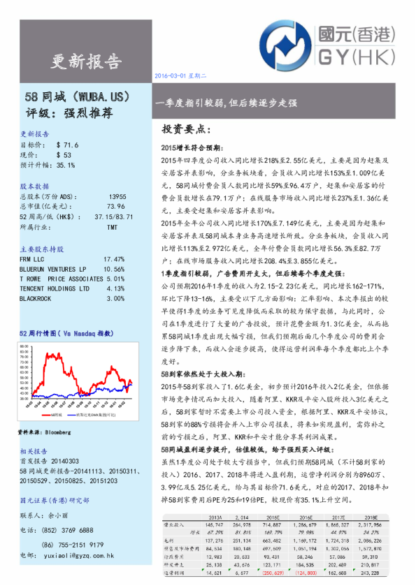 58同城：一季度指引较弱,但后续逐步走强