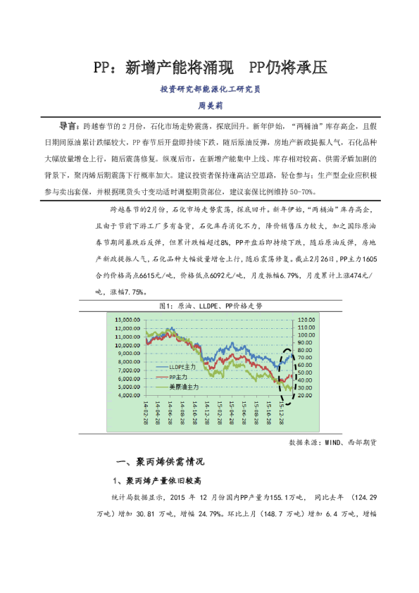 PP：新增产能将涌现 PP仍将承压