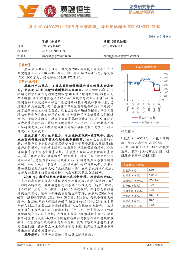 2015年业绩抢眼，净利同比增长322.51~372