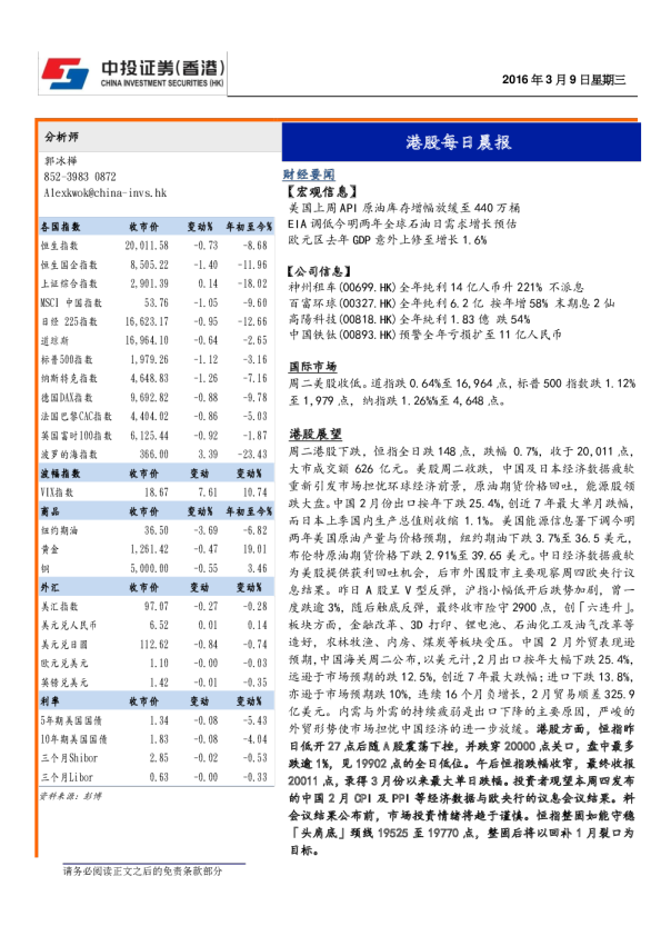 港股每日晨报