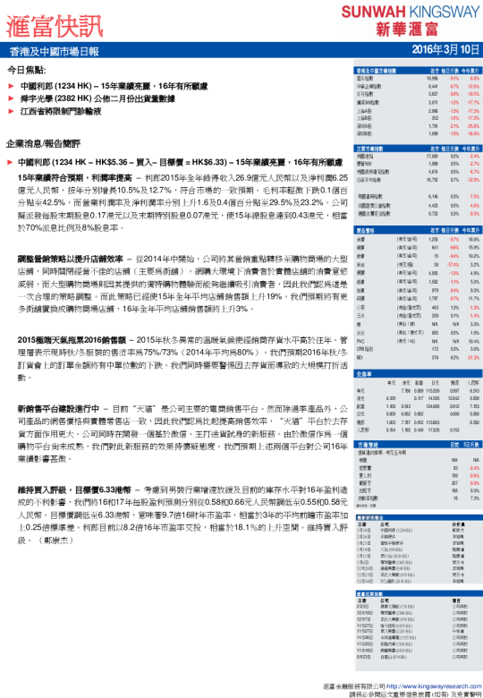 香港及中国市场日报