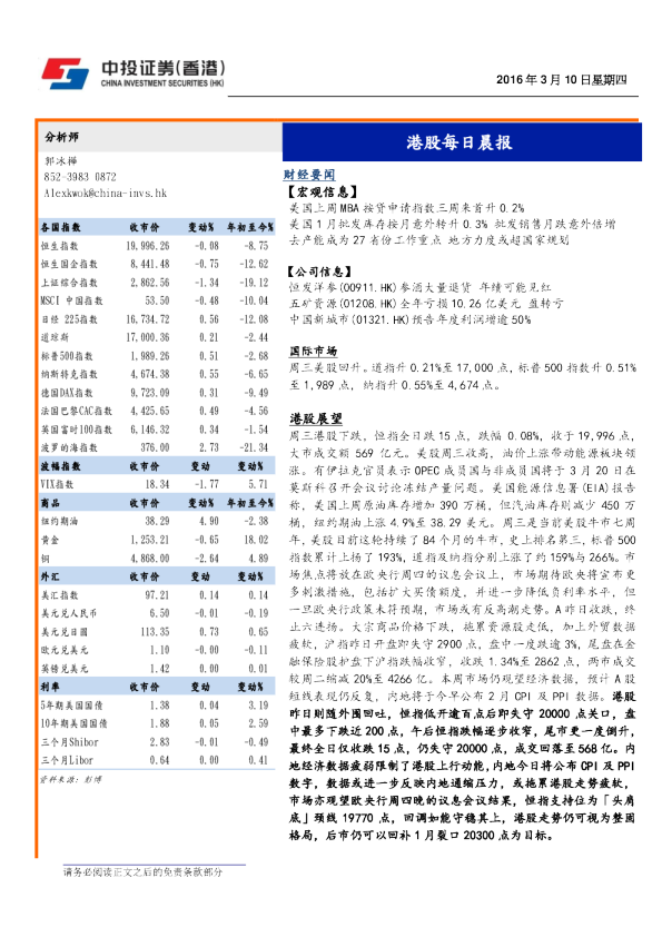 港股每日晨报