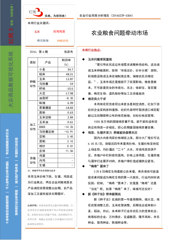 农业行业周度分析报告：农业粮食问题牵动市场