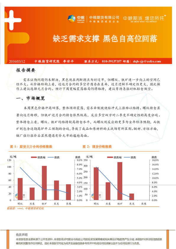 缺乏需求支撑 黑色自高位回落