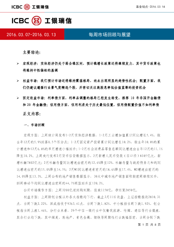 每周市场回顾与展望