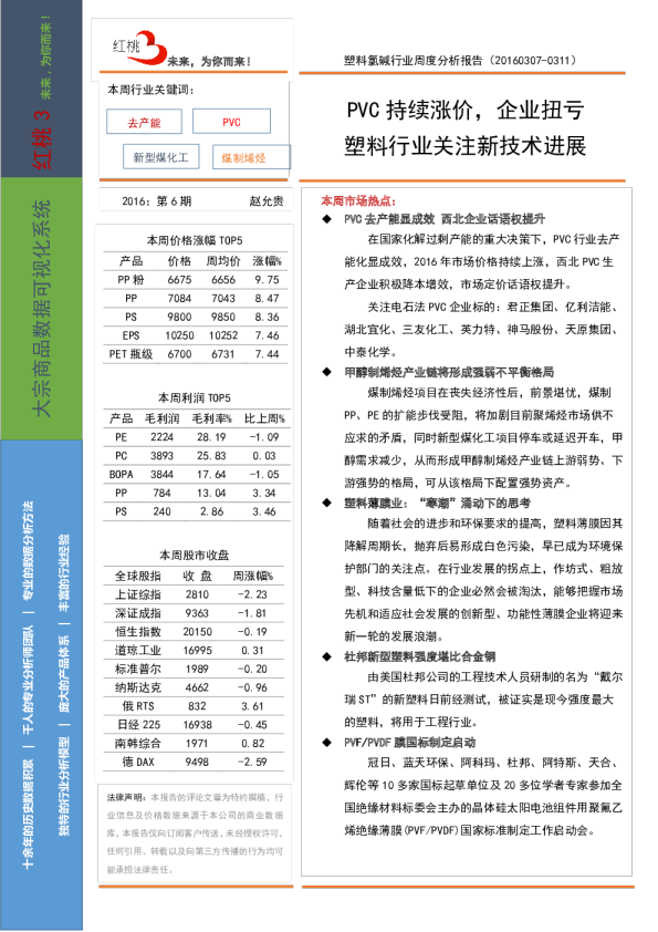 塑料氯碱行业周度分析报告：PVC持续涨价,企业扭亏塑料行业关注新技术进展