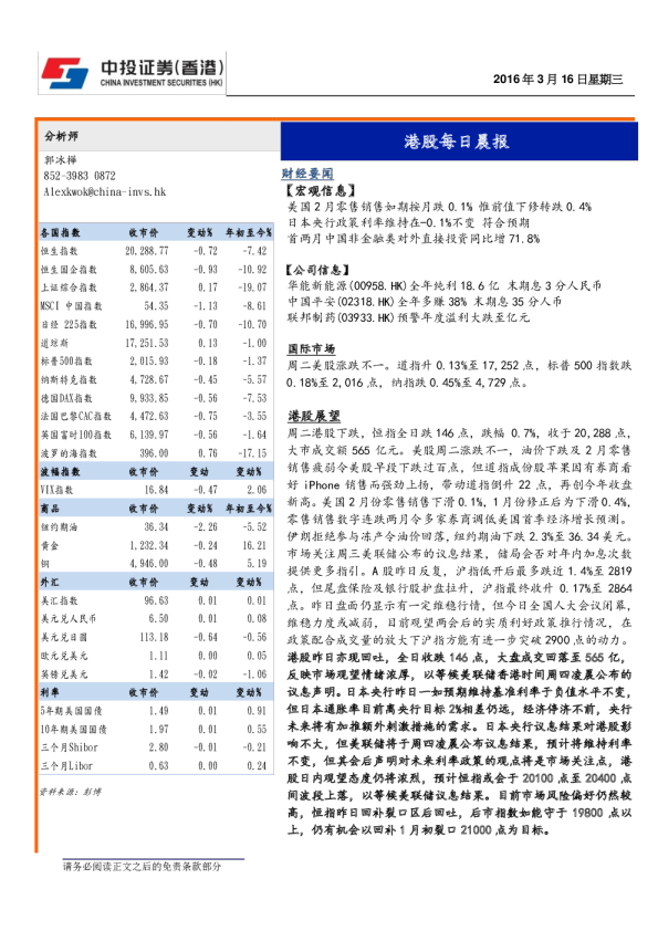 港股每日晨报