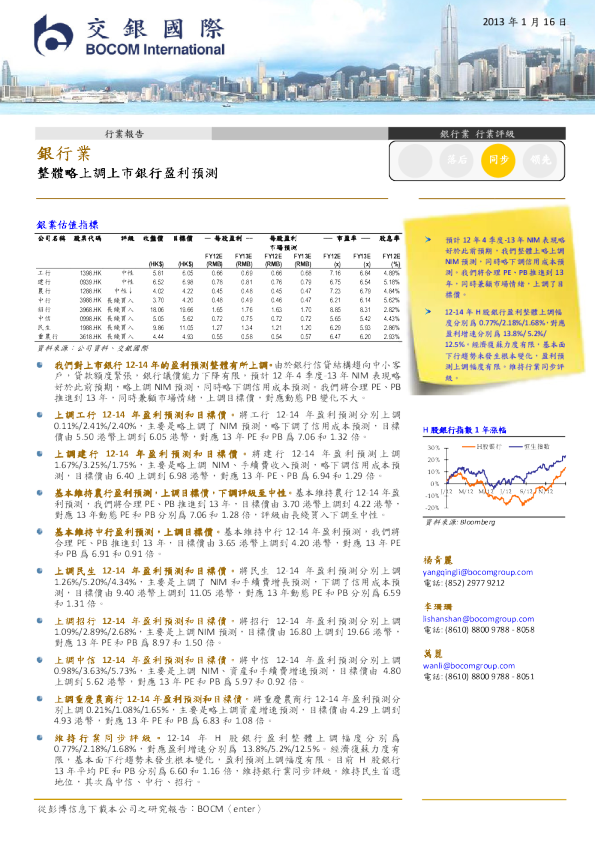 银行业：整体略上调上市银行盈利预测