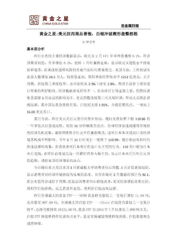 贵金属日报：美元狂泻商品普涨，白银冲破楔形盘整桎梏