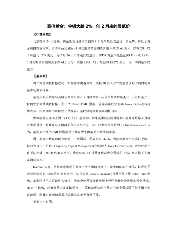 金银大跌2%，创2月来的最低价
