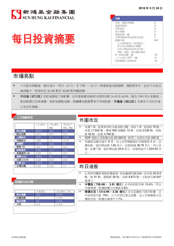 新鸿基每日投资摘要