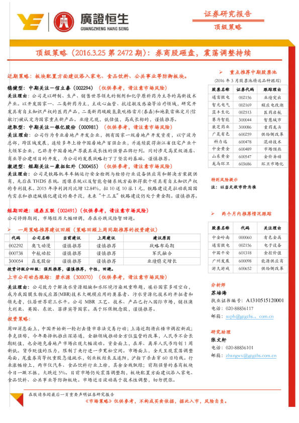 顶级策略（2016.3.25第2472期）：券商股砸盘，震荡调整持续
