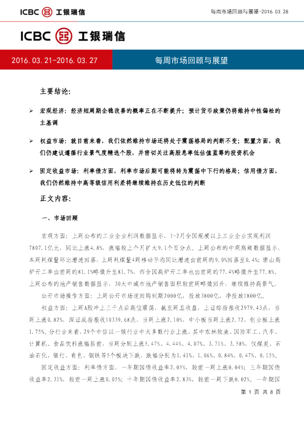 每周市场回顾与展望