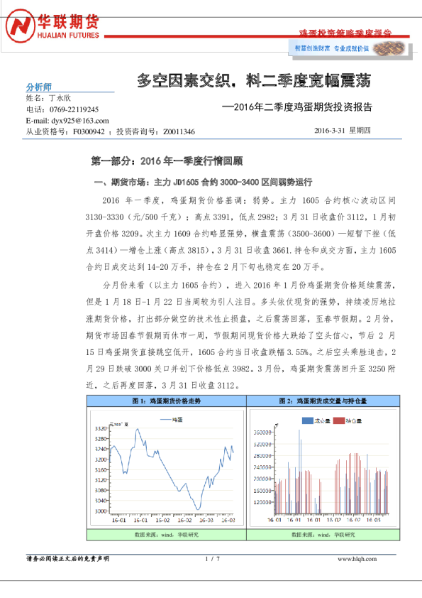 2016年二季度鸡蛋期货投资报告： 多空因素交织，料二季度宽幅震荡