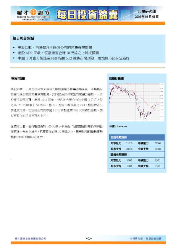 耀才证券每日投资锦囊