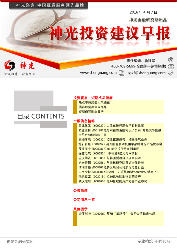 神光投资建议早报